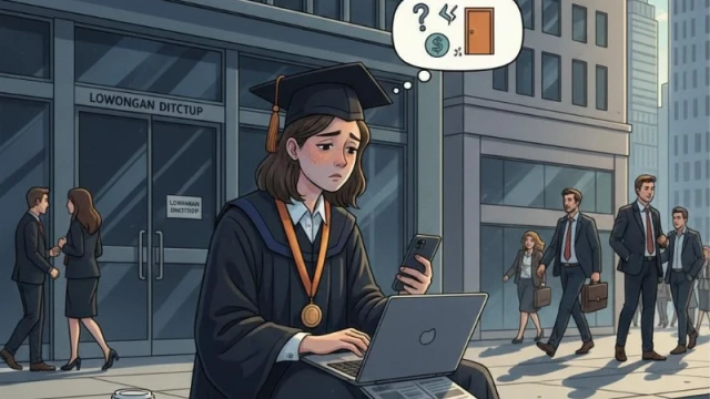 Ilustrasi Lulusan dengan prospek kerja suram (Dok. Gemini AI)