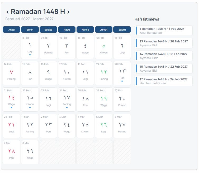 Kalender Ramadan 2027 KHGT Muhammadiyah (Foto: Dok. Istimewa)