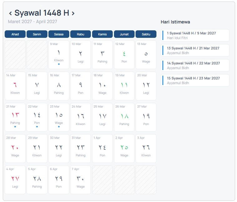 Kalender Syawal 2027 KHGT Muhammadiyah (Foto: Dok. Istimewa)